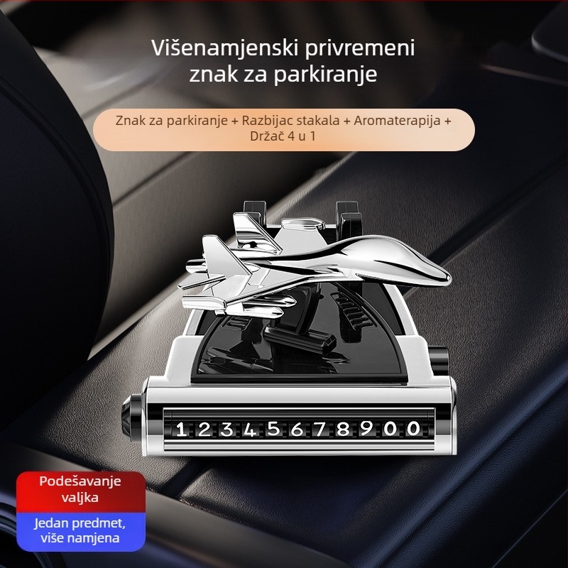 Yabaifa J2 Auto držač za telefon — plastični držač za ploču, 4-u-1 auto dodatak s aromaterapijom i znakom za parkiranje, prilagodljiv