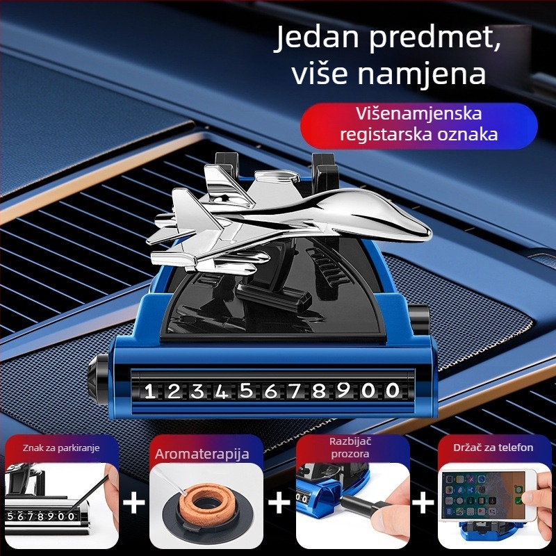 Yabaifa J2 Auto držač za telefon — plastični držač za ploču, 4-u-1 auto dodatak s aromaterapijom i znakom za parkiranje, prilagodljiv