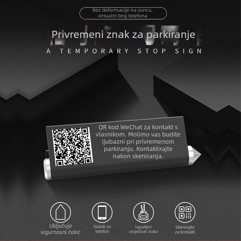 Auto držač za telefon 4 u 1 s QR kodom, aromaterapija, privremena tablica za parkiranje, metalni, model 023, moguć prilagođeni logotip