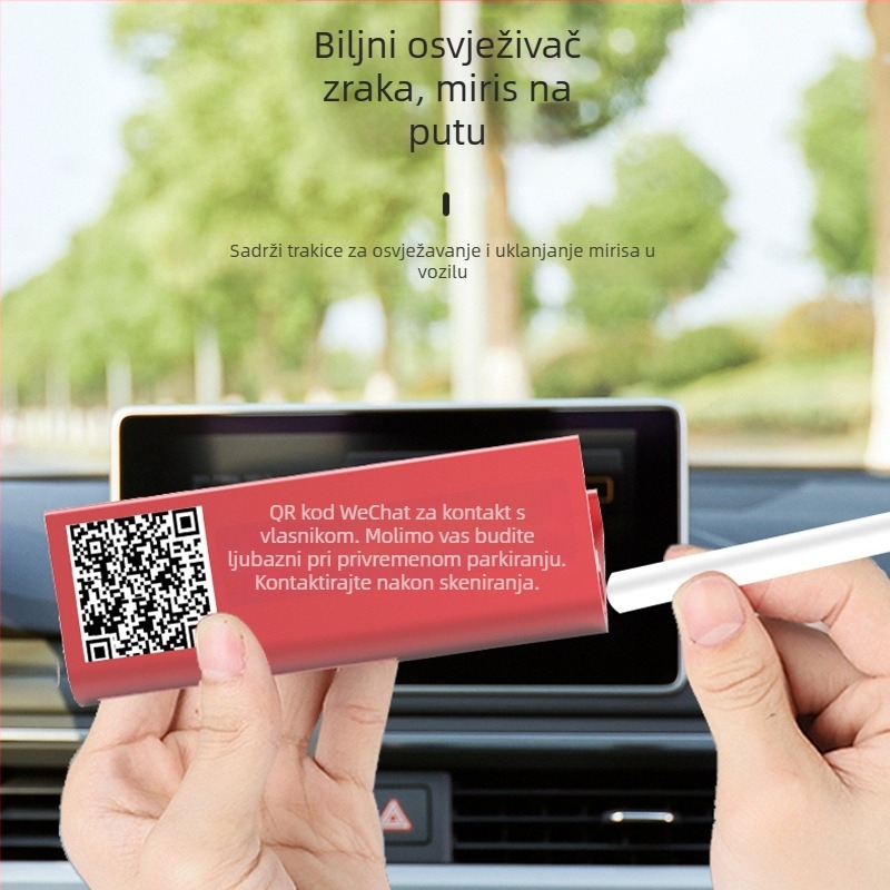 Auto držač za telefon 4 u 1 s QR kodom, aromaterapija, privremena tablica za parkiranje, metalni, model 023, moguć prilagođeni logotip
