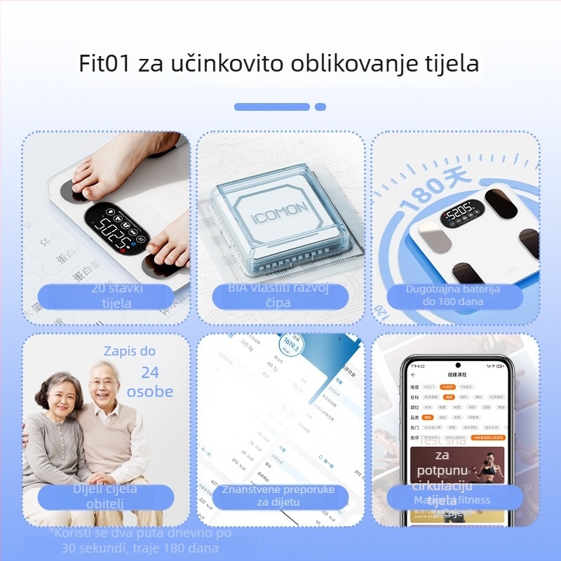 Inteligentna vaga za tjelesnu masu i masnoću Worley FG2313WB, 5–180 kg, visokoučinkoviti G-senzor, kaljeno staklo, bežični domet 5–10 m