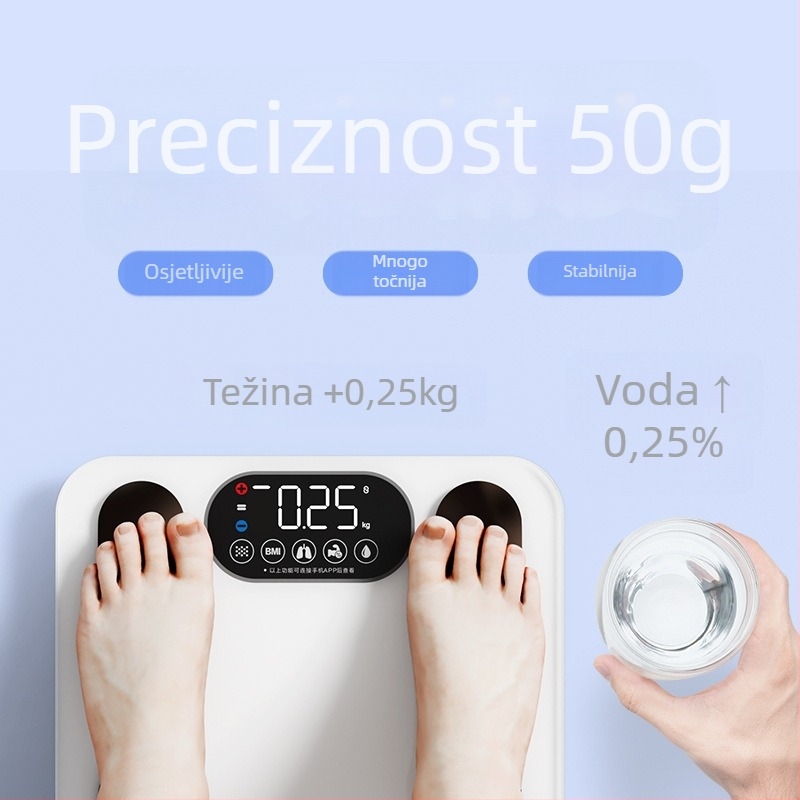 Inteligentna vaga za tjelesnu masu i masnoću Worley FG2313WB, 5–180 kg, visokoučinkoviti G-senzor, kaljeno staklo, bežični domet 5–10 m