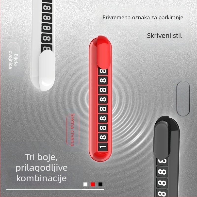 Skriveni svjetleći privremeni znak za parkiranje s telefonskim brojem, model 392, plastika, tiskano logo OK