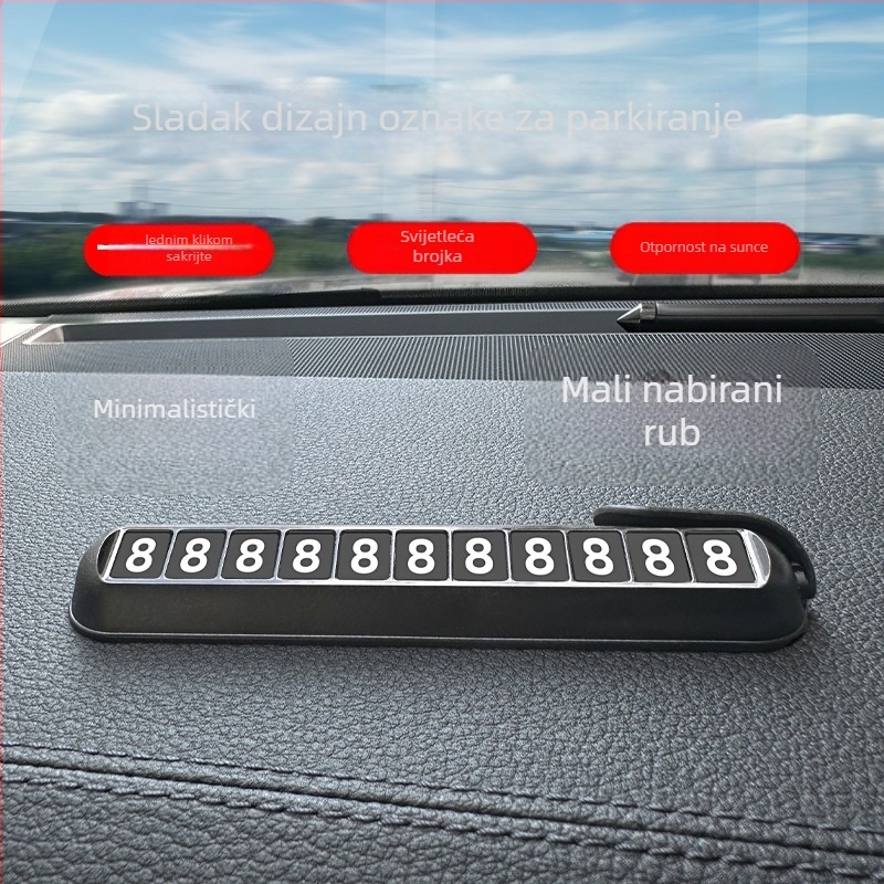 Skriveni svjetleći privremeni znak za parkiranje s telefonskim brojem, model 392, plastika, tiskano logo OK