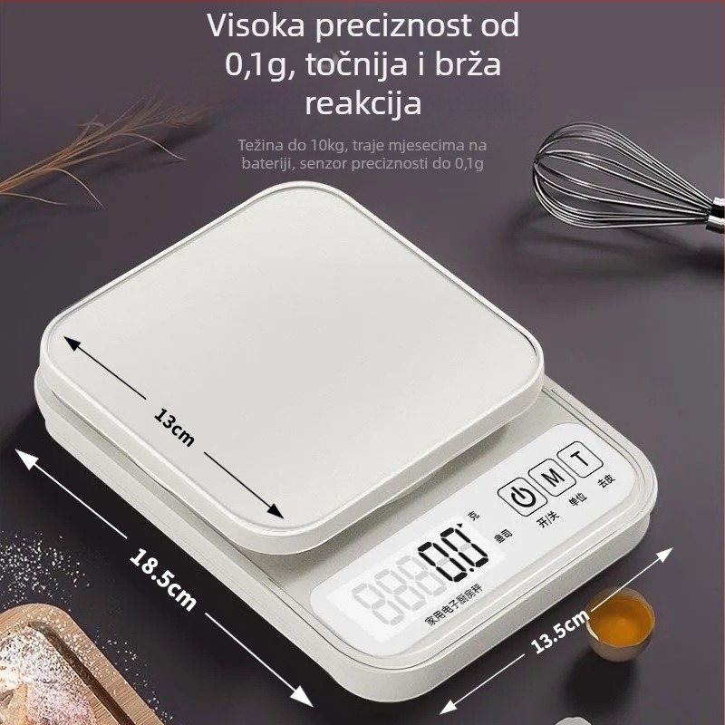 Wise A03 kuhinjski vaga, visoko precizno elektroničko vaganje, raspon 1 g-10 kg, napajanje s 2 AA baterijama