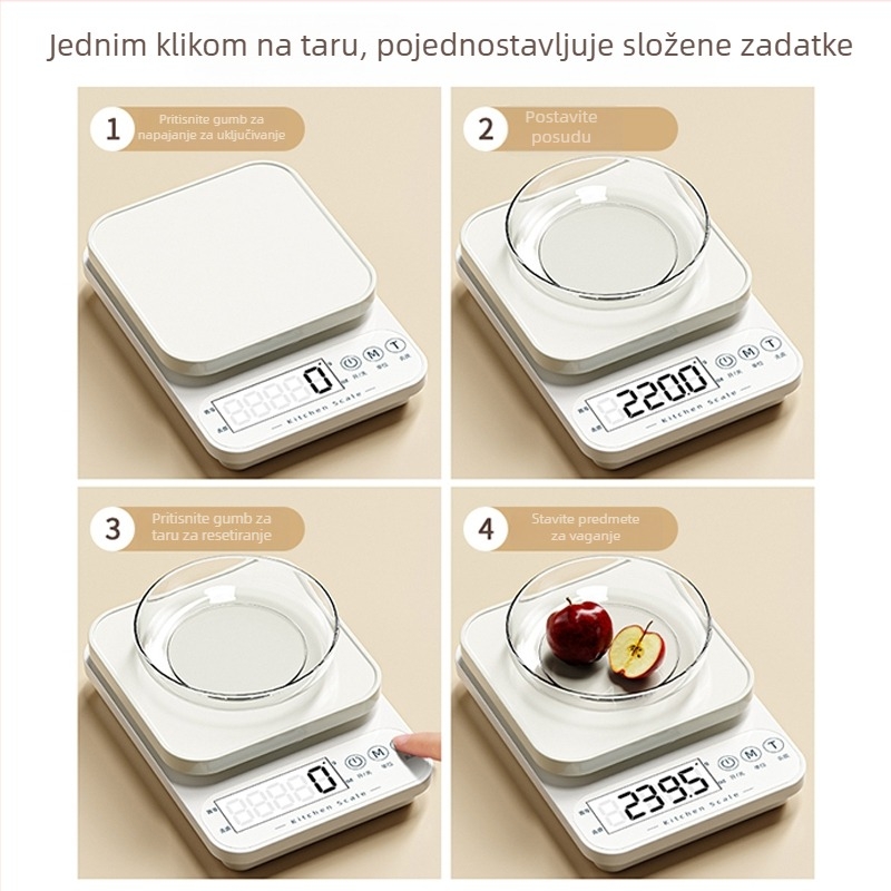 Wise A03 kuhinjski vaga, visoko precizno elektroničko vaganje, raspon 1 g-10 kg, napajanje s 2 AA baterijama