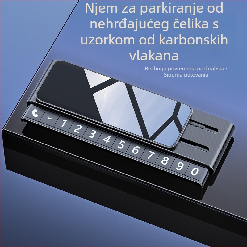 Skrivena privremena pločica za parkiranje autom s telefonskim brojem i otisnutim logotipom, znak od nehrđajućeg čelika