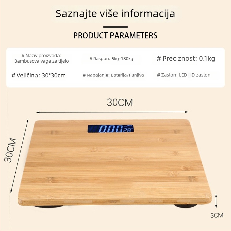 Bambusna elektronička vaga za tijelo, kućna precizna vaga za studente u domu