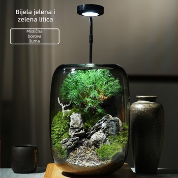 Stakleni ukras s mahom – mikro pejzaž, stil jelenski šumski, biljno majstorstvo, pakiranje pjenastom kutijom