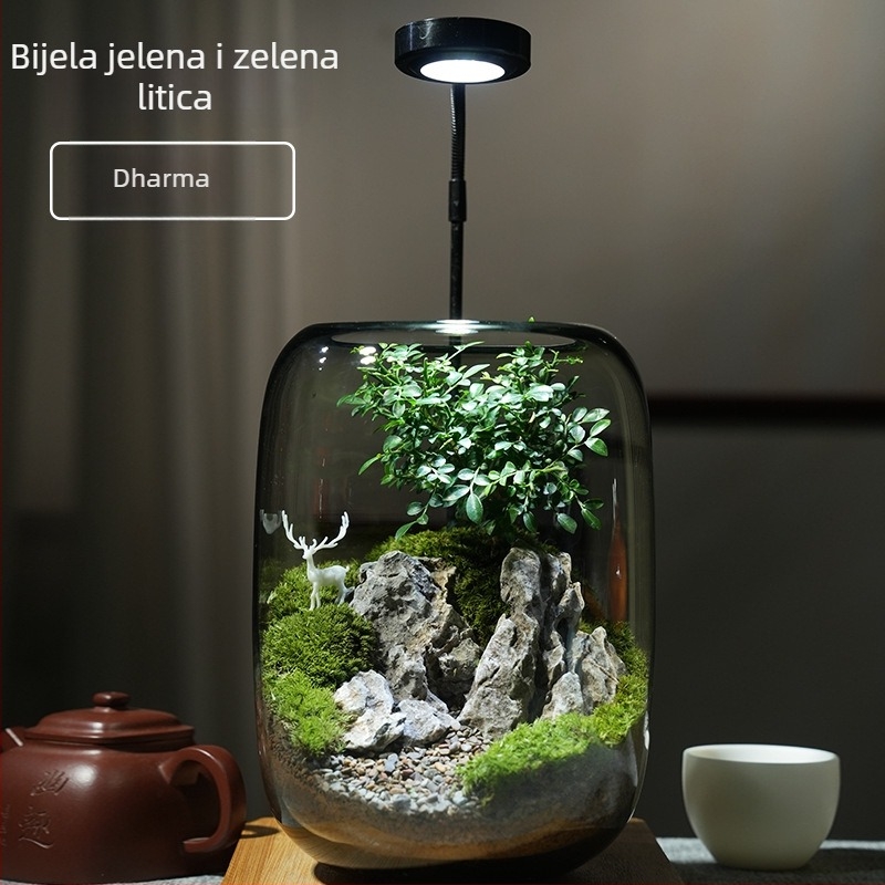 Stakleni ukras s mahom – mikro pejzaž, stil jelenski šumski, biljno majstorstvo, pakiranje pjenastom kutijom