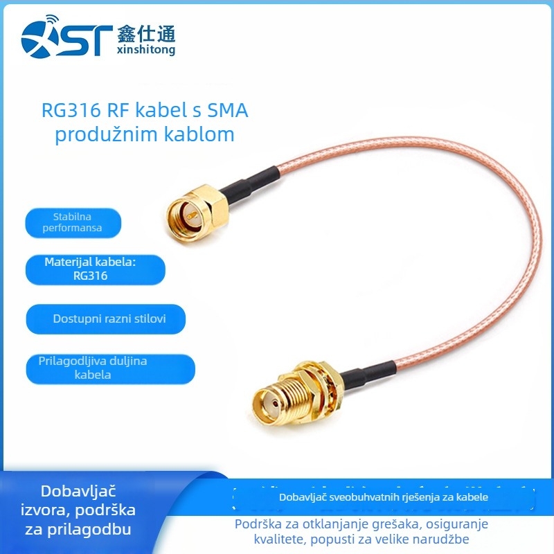 Antenska RF adapter kabel, RG174/RG316 koaksijalni, SMA muški– SMA ženski produžetak, prilagodljiva duljina, model 0364