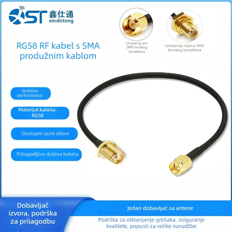 Antenska RF adapter kabel, RG174/RG316 koaksijalni, SMA muški– SMA ženski produžetak, prilagodljiva duljina, model 0364