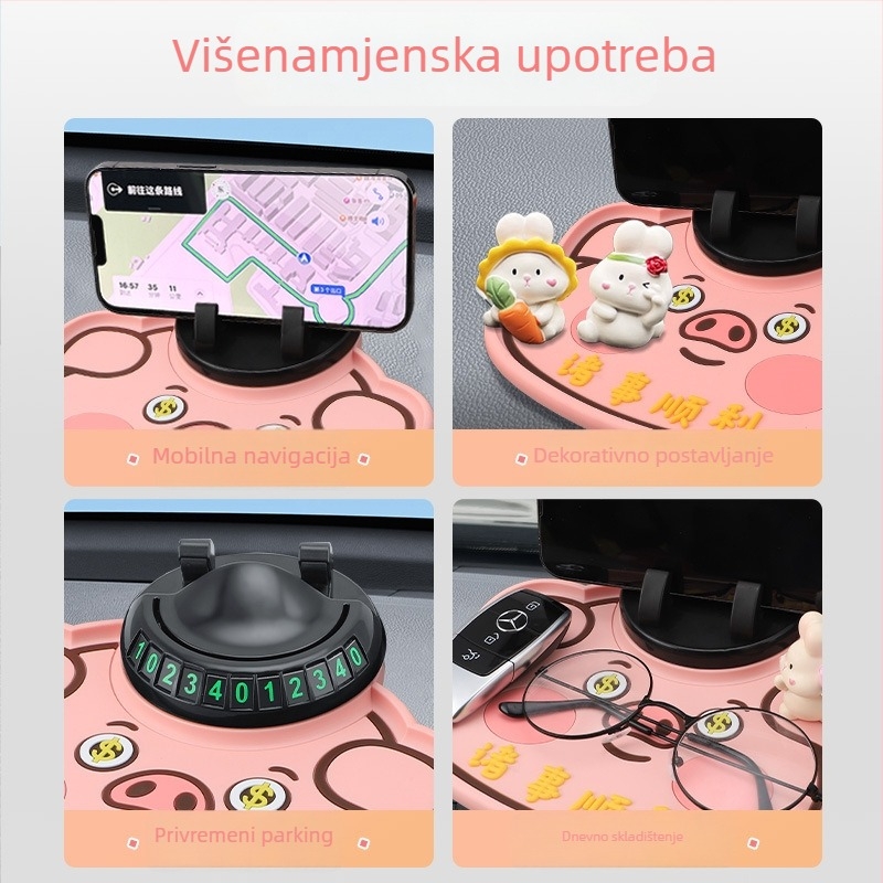 Protuklizna podloga za srednju konzolu automobila s karikaturnim dizajnom i 3-u-1 tablica za parkiranje – Materijal: ABS; Marka: Other; Tip: Electronic