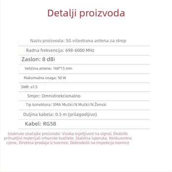 Unutarnja stropna antena, cijeli opseg, omnidirekcijska, 4G/5G, jednostruka polarizacija
