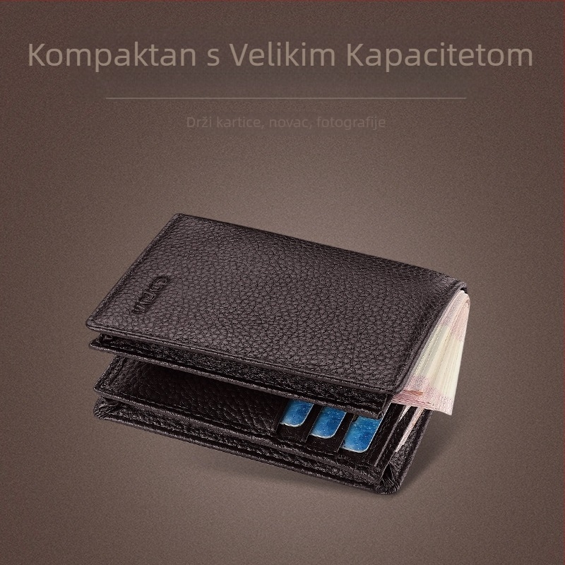 C.DYRIYA Muški kompaktni novčanik od prave kože, prvi sloj goveđe kože, zatvarač, velika kapacitеt, podstava od poliestera, za svakodnevnu upotrebu