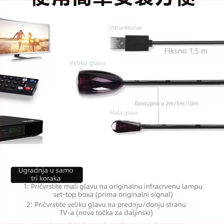 Univerzalni IR repetitor za Set-Top Box — USB prijemnik signala daljinskog upravljača, produžni kabel