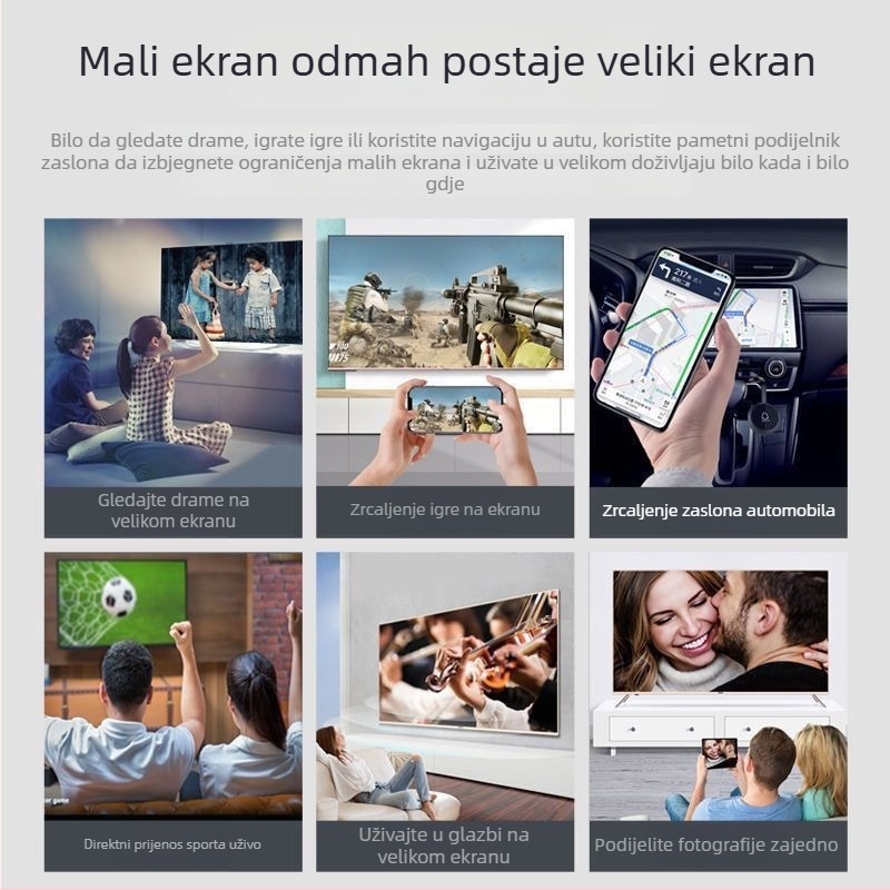 Bežični HDMI prijemnik za prikazivanje zaslona s mobitela na TV, 480p, 128 MB memorije, Wi‑Fi, model 2025