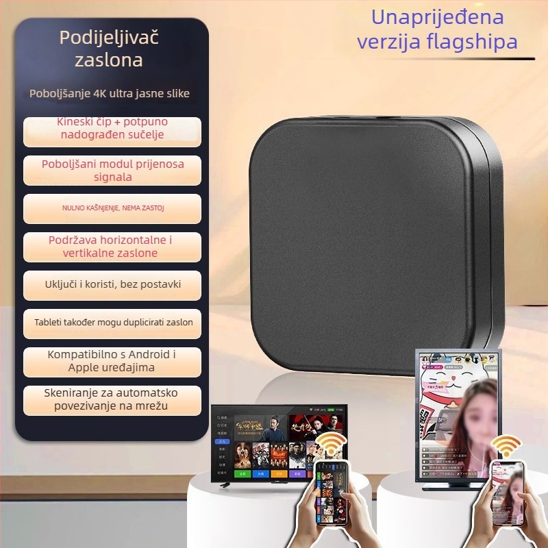 Bežični HDMI prijemnik za prikazivanje zaslona s mobitela na TV, 480p, 128 MB memorije, Wi‑Fi, model 2025
