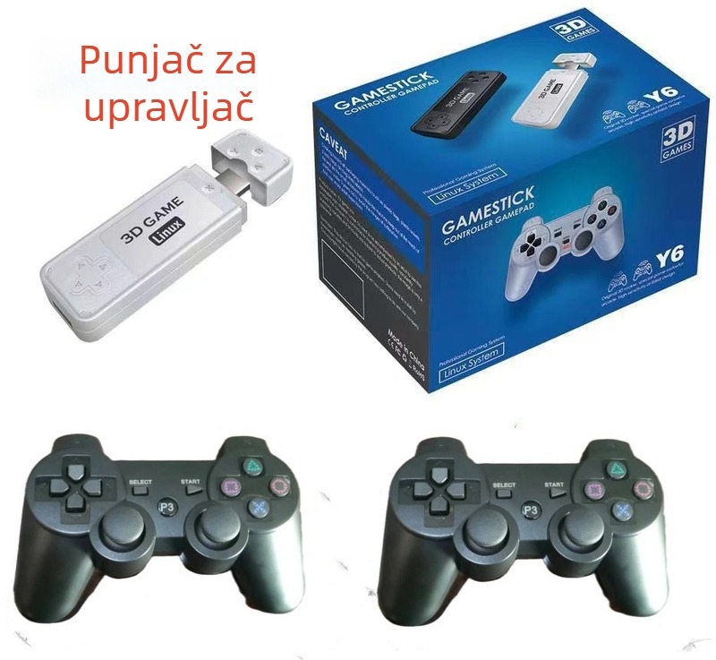 Y6/Y9 TV igračk-konзola s HDMI, 64GB, bežični kontroler (2.4G Bluetooth), 3D nostalgični stil, za dva igrača, 12+