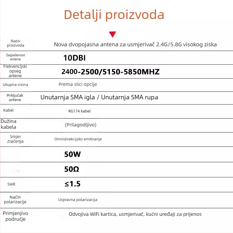 Antena za mrežnu karticu routera, 2,4/5,8 GHz, s usisnom čašom, WiFi 6/7, antena u obliku ljepilne štapice, kompatibilna s 4G/5G