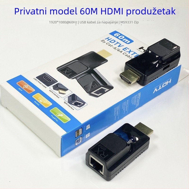HDMI extender 60 m, POC napajanje, jednostrano napajanje, RJ45 na HDTV