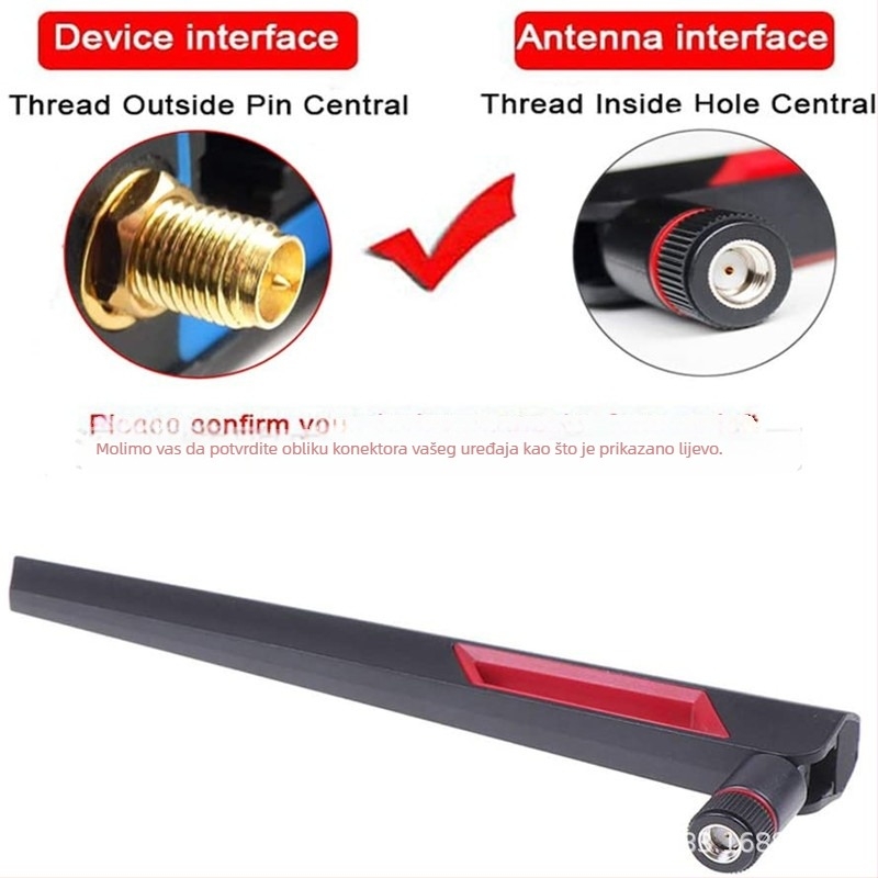 Dvobandna Wi‑Fi antena za ASUS AC88U/AC68U, 2.4/5.8 GHz, kroz zid, 10 dBi dobitka, SMA muški konektor, SWR ≤ 1.2