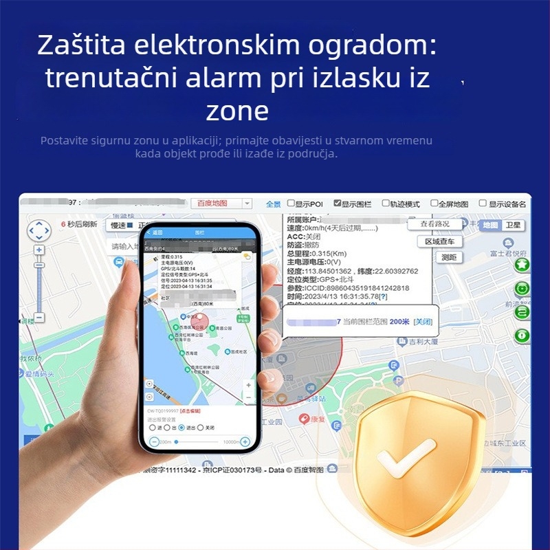 2G GPS locator za vozila, model J14A, preciznost GPS 3–30 m, načini alarma: vibracije, prekid napajanja, ograda, pretjecanje brzine, napajanje iz vozila, karte Baidu/AMAP/Google