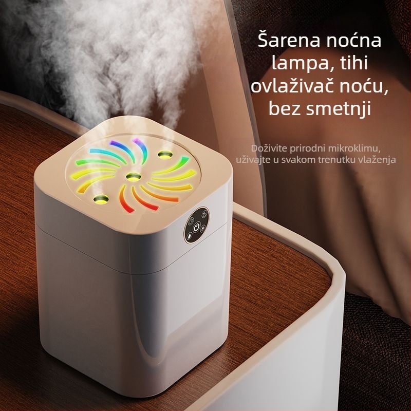 Ovlaživač zraka za spavaću sobu s tihim radom, 10 L spremnik, 3 mlaznice magle, aromaterapijska funkcija, zaštita pri isključivanju, napajanje suhim baterijama, nehrđajuće čelično kućište
