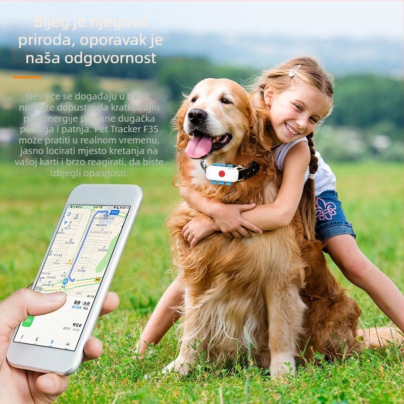 GPS lokator za kućne ljubimce s dvosmjernim pozivom, vodootporan IPX-6, točnost <10 m, trajanje baterije 5 dana, model F35-global