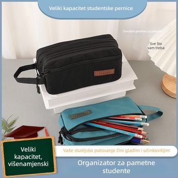 Neseser za olovke velike kapacitete, trostruki sloj, organizator školskih potrepština za osnovnoškolce