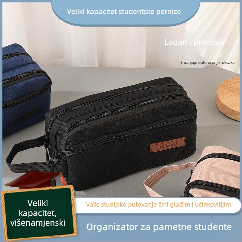 Neseser za olovke velike kapacitete, trostruki sloj, organizator školskih potrepština za osnovnoškolce