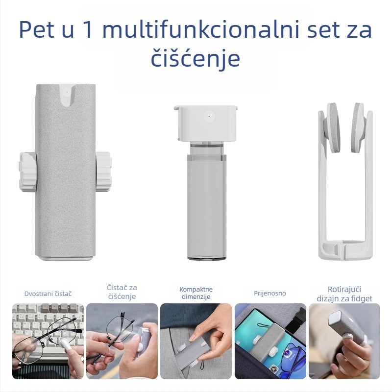 Prijenosni set za čišćenje naočala i uređaja — 5-u-1, sveobuhvatni čistač, model QJ033, OEM, 18 g, paket 10