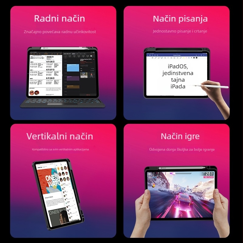 Bežična Bluetooth tipkovnica za iPad s magnetskim odvojivim dizajnom (Model JQ-JPIPAD-002)