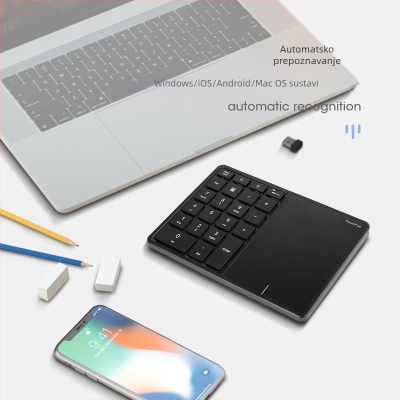 Bežična digitalna tipkovnica s Bluetoothom, ergonomska podrška, OEM proizvodnja, dimenzije 177×122×35 mm, težina 260 g