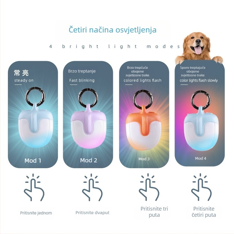 Dvostrano LED svjetlo za šetnju psa, 360°, punjivo, viseće