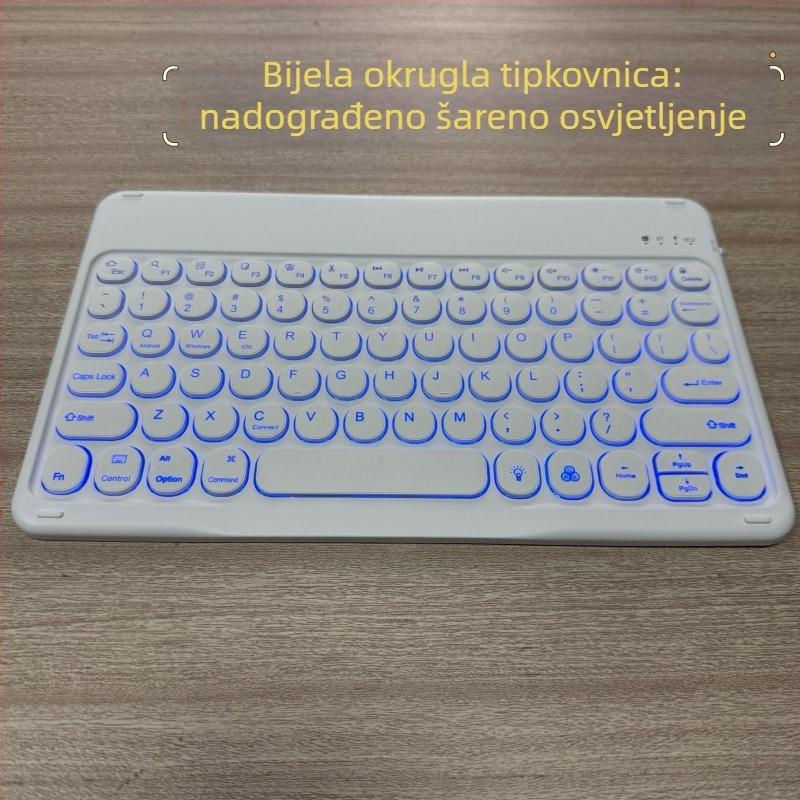 Bluetooth tipkovnica s osvjetljenjem u 7 boja - bežična, punjiva, univerzalna za tablete i mobitele