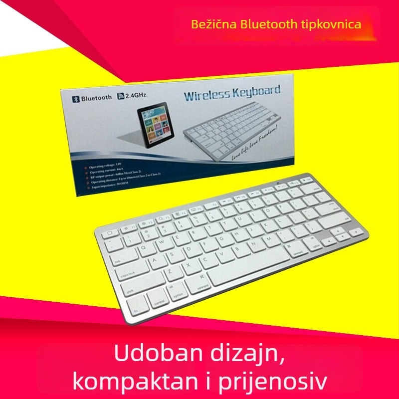 Bluetooth tipkovnica za iPad mini – Model YL-033, Bluetooth sučelje, ergonomska podrška, prilagodljivo prema crtežima, kompatibilno s mobilnim telefonima i tabletima