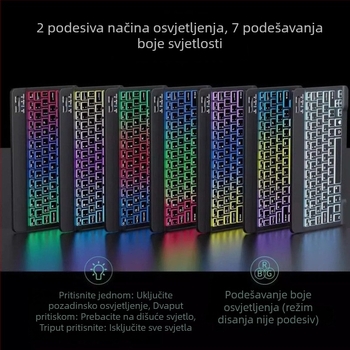 Bežična Bluetooth tipkovnica s RGB pozadinom, punjiva, tiha – kompatibilna s tabletima i telefonima (iPad, Huawei)