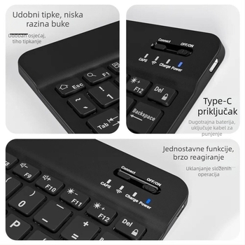 Bežična Bluetooth tipkovnica s RGB pozadinom, punjiva, tiha – kompatibilna s tabletima i telefonima (iPad, Huawei)