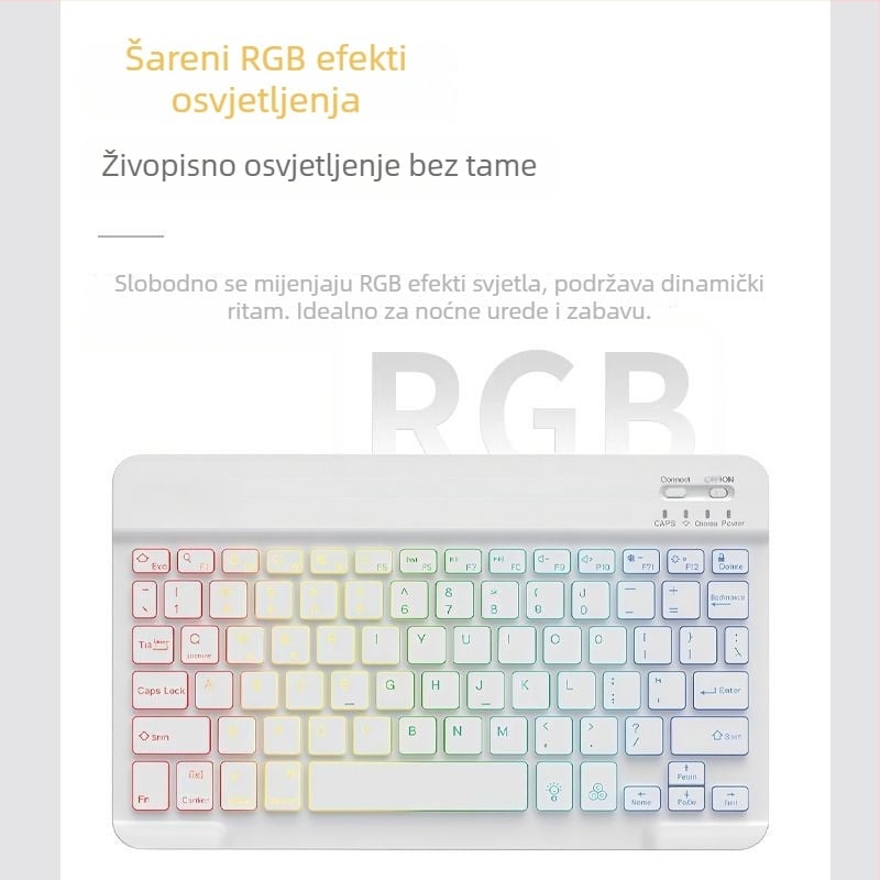 Bežična Bluetooth tipkovnica s RGB pozadinom, punjiva, tiha – kompatibilna s tabletima i telefonima (iPad, Huawei)