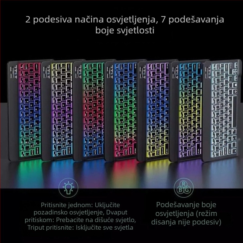 Bežična Bluetooth tipkovnica s RGB pozadinom, punjiva, tiha – kompatibilna s tabletima i telefonima (iPad, Huawei)