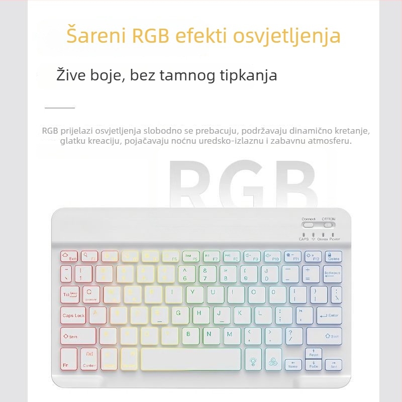 Bežična Bluetooth tipkovnica s RGB pozadinom, punjiva, tiha – kompatibilna s tabletima i telefonima (iPad, Huawei)