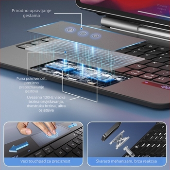 Bežična tipkovnica otporna na padove za zaštitnu masku iPad Pro, kompatibilna s iPad Pro 11-inča te modeli 12,9/13-inča iPad Air 4–7, Bluetooth, kabel duljine 50 cm, težina 1,8 kg
