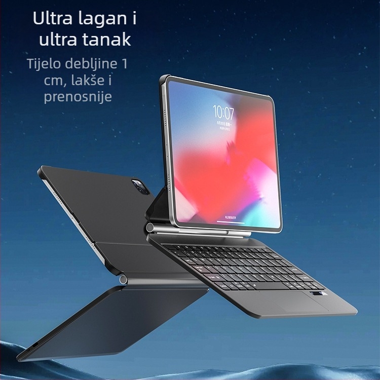 Bežična tipkovnica otporna na padove za zaštitnu masku iPad Pro, kompatibilna s iPad Pro 11-inča te modeli 12,9/13-inča iPad Air 4–7, Bluetooth, kabel duljine 50 cm, težina 1,8 kg