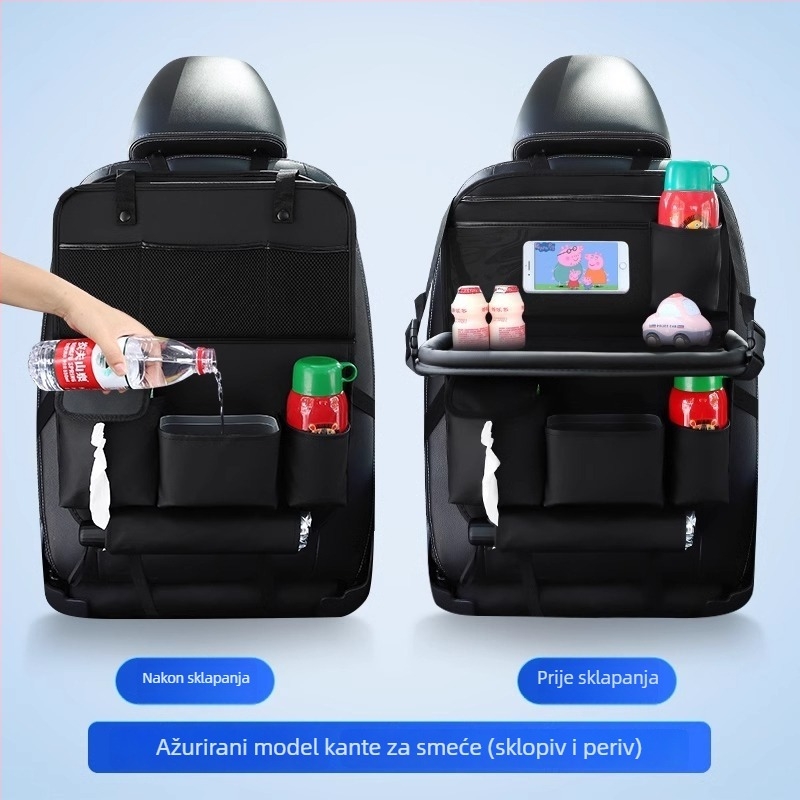 Torba za pohranu na stražnjem sjedalu s sklopnim malim stolom – kožna, vodootporna, kapacitet 2500 ml, prilagodljiva