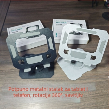 Metalni nosač za tablet, okretno-sklopivi – stolni dizajn, 360° rotacija, univerzalna kompatibilnost s tabletima i telefonima, 350 g
