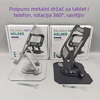 Metalni nosač za tablet, okretno-sklopivi – stolni dizajn, 360° rotacija, univerzalna kompatibilnost s tabletima i telefonima, 350 g