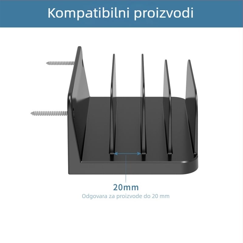 Zidni nosač za pohranu i punjenje tableta i telefona, dizajn s 4 pretinca, univerzalna ugradnja vijcima