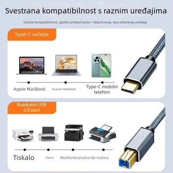 Imison Type-C kabel za pisač – adapter kabel, Mini USB sučelje, bakar s pozlaćenom vodljivošću, duljina 1 m