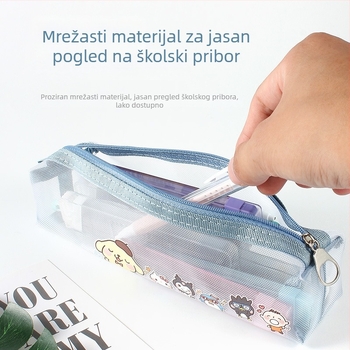 Prozirna torbica za olovke – karikatura dizajn, najlon mreža, velika kapaciteta, prijenosno skladištenje školskih potrepština
